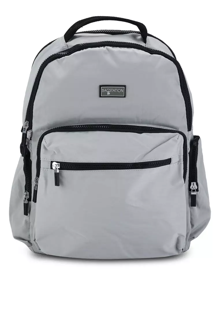BAGSTATION Contrast Zip Nylon Large Backpack