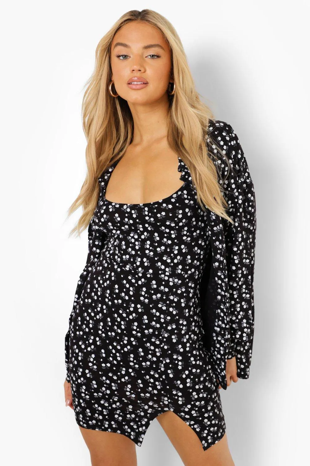 Ditsy Floral Slip And Shirt Dress