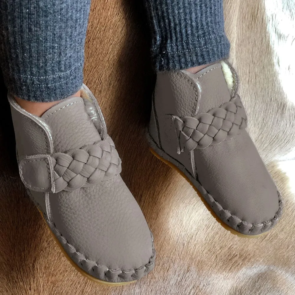 Grey Plaited Leather Boots