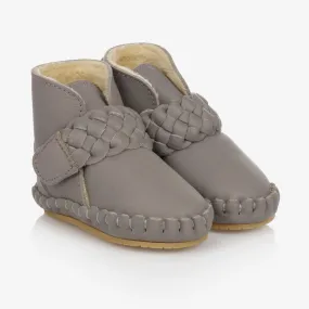 Grey Plaited Leather Boots