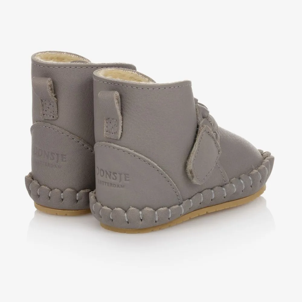 Grey Plaited Leather Boots