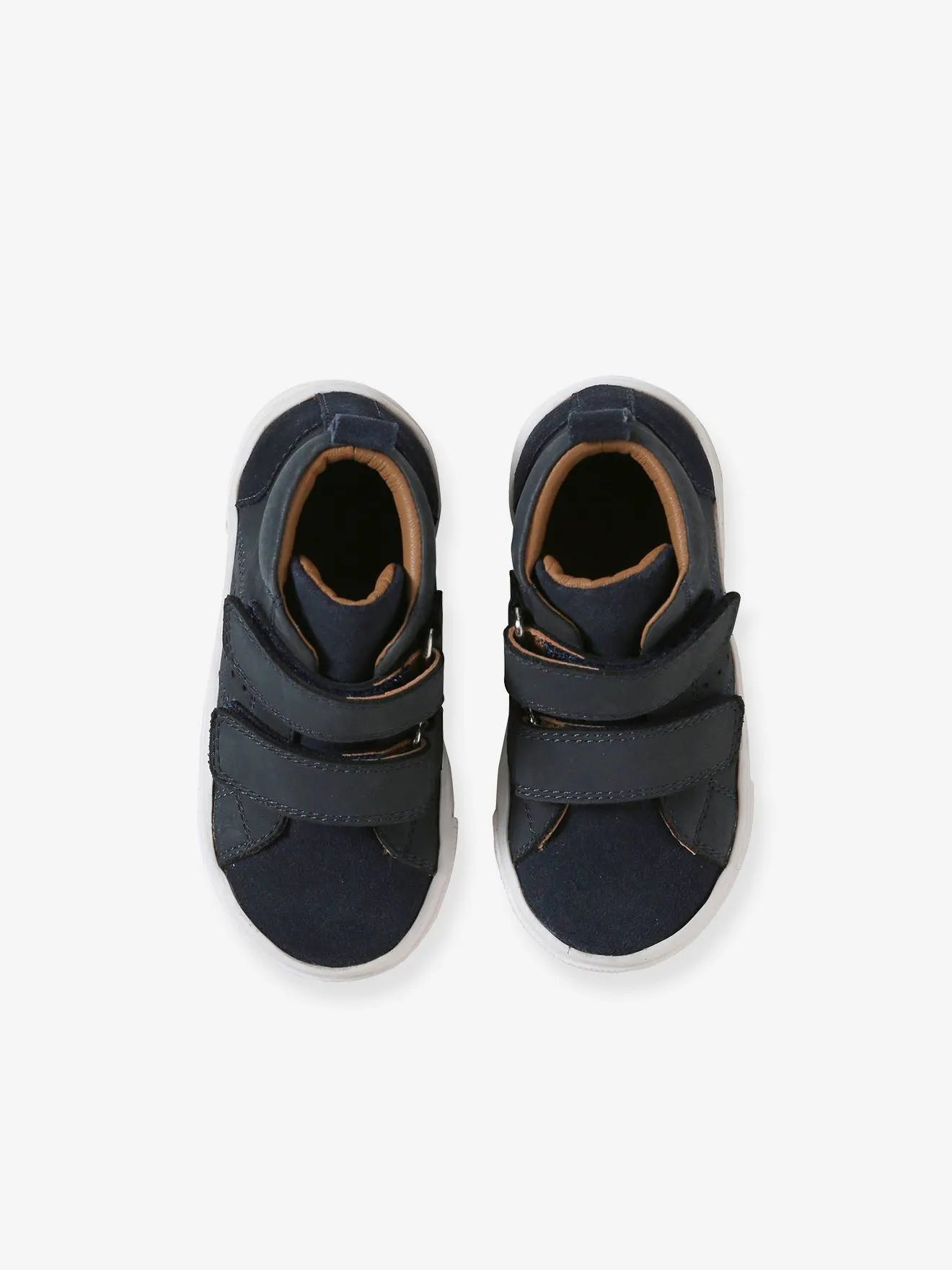 High Top  Leather Trainers with Hook-&-Loop Straps for Babies - navy blue