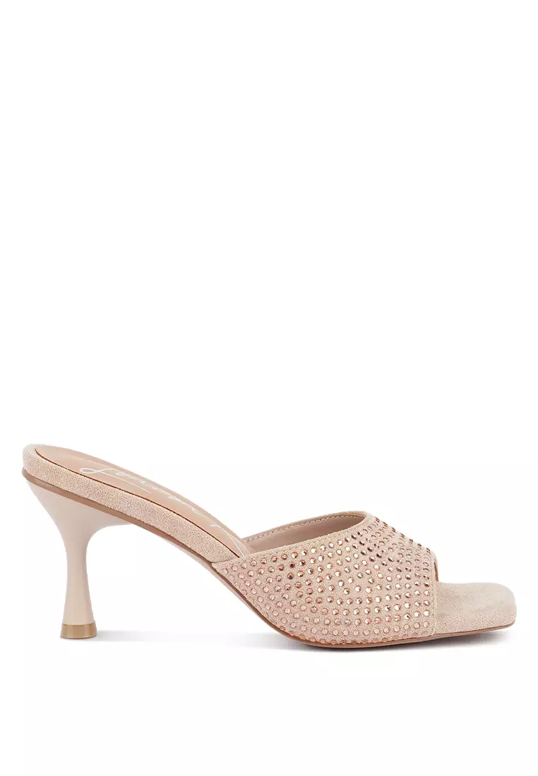 London Rag Latte Diamante Stud Slip On Sandals