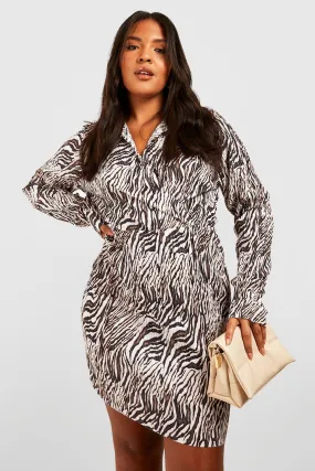 Plus Zebra Belt Shirt Dress