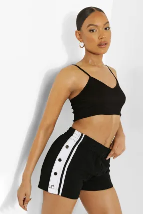 Popper Side Sports Stripe Denim Running Shorts