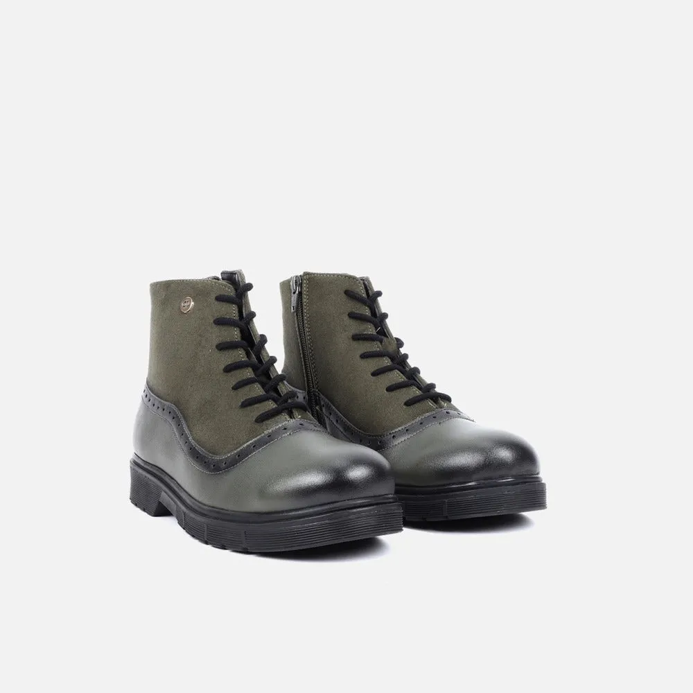 Women Ankle Lace Up Low Heel Boot